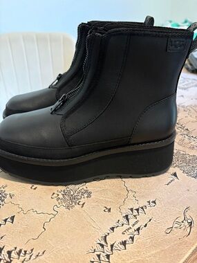 UGG Black Front-Zip Platform Ankle Boots - WATERPROOF!